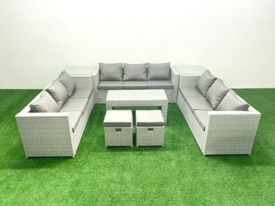 Fimous Rattan Garden Outdoor Furniture Set 11 Seater Garden Sofa Oblong Coffee Table Set 2 Small Stool 2 Side Tables - image 1