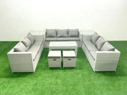 Fimous Rattan Garden Outdoor Furniture Set 11 Seater Garden Sofa Oblong Coffee Table Set 2 Small Stool 2 Side Tables - thumbnail 1