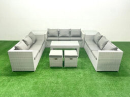 Fimous Rattan Garden Outdoor Furniture Set 11 Seater Garden Sofa Oblong Coffee Table Set 2 Small Stool 2 Side Tables - thumbnail 2