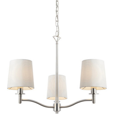 Bright Nickel 3 Light Ceiling Pendant Fitting & Vintage White Fabric Shades - image 1
