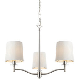 Bright Nickel 3 Light Ceiling Pendant Fitting & Vintage White Fabric Shades - thumbnail 1