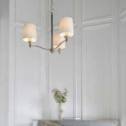 Bright Nickel 3 Light Ceiling Pendant Fitting & Vintage White Fabric Shades - thumbnail 5