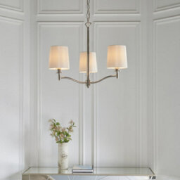 Bright Nickel 3 Light Ceiling Pendant Fitting & Vintage White Fabric Shades - thumbnail 3