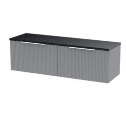 Hudson Reed Fluted Wall Hung 2-Drawer Vanity Unit & Black Laminate Worktop, Counter Top Vanity Unit In Satin Grey, 1200mm - thumbnail 2