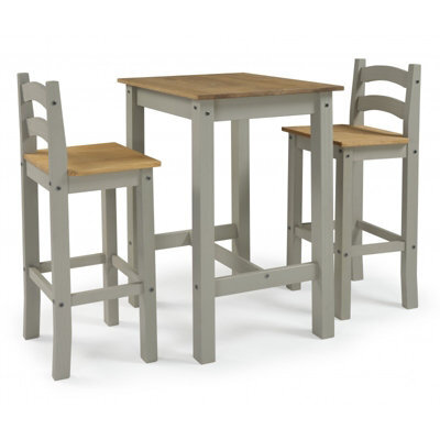 Mercers Furniture Corona Grey Bistro Table And 2 Barstools Kitchen Dining Solid Wood Mexican Pine Wooden Tall High Breakfast Bar - image 1