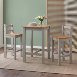 Mercers Furniture Corona Grey Bistro Table And 2 Barstools Kitchen Dining Solid Wood Mexican Pine Wooden Tall High Breakfast Bar - thumbnail 7