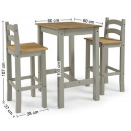 Mercers Furniture Corona Grey Bistro Table And 2 Barstools Kitchen Dining Solid Wood Mexican Pine Wooden Tall High Breakfast Bar - thumbnail 5