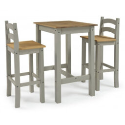 Mercers Furniture Corona Grey Bistro Table And 2 Barstools Kitchen Dining Solid Wood Mexican Pine Wooden Tall High Breakfast Bar - thumbnail 1