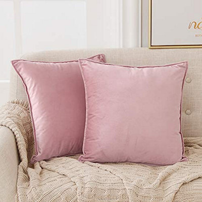 Deconovo Set Of 2 Soft Crushed Velvet Cushion Covers With Invisible Zipper 50Cm X 50Cm Light Pink - image 1
