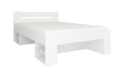 Impact Furniture White Double Bed Frame With Storage Shelves Headboard 140Cm Solid Wood Slats Nepo - thumbnail 3
