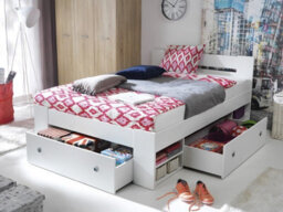 Impact Furniture White Double Bed Frame With Storage Shelves Headboard 140Cm Solid Wood Slats Nepo - thumbnail 7