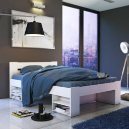 Impact Furniture White Double Bed Frame With Storage Shelves Headboard 140Cm Solid Wood Slats Nepo - thumbnail 1