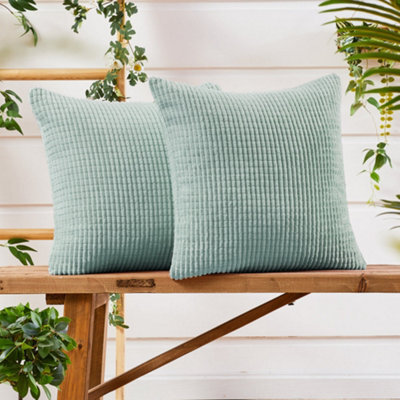 Deconovo Set Of 2 Corduroy Cushion Covers 55Cm X 55Cm, 22X22 Inches Grid Square Pillowcases For Seats(Mint Green, 2 Pieces) - image 1