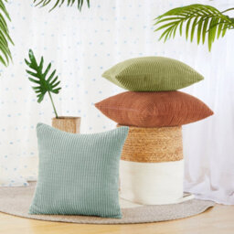 Deconovo Set Of 2 Corduroy Cushion Covers 55Cm X 55Cm, 22X22 Inches Grid Square Pillowcases For Seats(Mint Green, 2 Pieces) - thumbnail 4