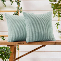 Deconovo Set Of 2 Corduroy Cushion Covers 55Cm X 55Cm, 22X22 Inches Grid Square Pillowcases For Seats(Mint Green, 2 Pieces) - thumbnail 1