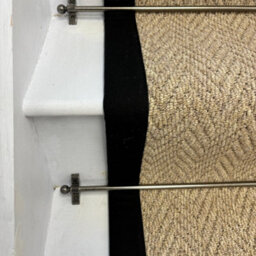 RainbowHome Andes Beige Herringbone Stair Runner With Black Cotton Border 50 X 700Cm - thumbnail 3