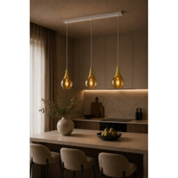 Luminosa Lighting Luminosa Lacrima Bar Pendant Ceiling Light White, Gold Amber Glass Shade 3X E27 - thumbnail 2