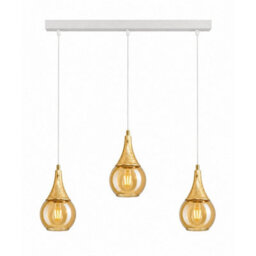 Luminosa Lighting Luminosa Lacrima Bar Pendant Ceiling Light White, Gold Amber Glass Shade 3X E27 - thumbnail 1