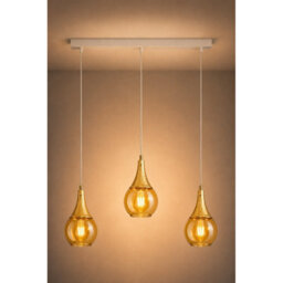 Luminosa Lighting Luminosa Lacrima Bar Pendant Ceiling Light White, Gold Amber Glass Shade 3X E27 - thumbnail 5