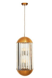 Orsina Capsule 6 Bulb Pendant Light, Metal Frame With Crystal Panels, Contemporary Minimalist Ceiling Light