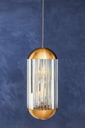 Orsina Capsule 6 Bulb Pendant Light, Metal Frame With Crystal Panels, Contemporary Minimalist Ceiling Light - thumbnail 2