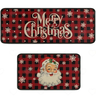 Amorly Set Of 2 Farmhouse Style Red Buffalo Plaid Christmas Kitchen Mats, Decorative Low Profile Floor Rugs For Xmas Kitchen Home Decor - image 1