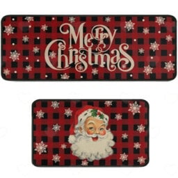 Amorly Set Of 2 Farmhouse Style Red Buffalo Plaid Christmas Kitchen Mats, Decorative Low Profile Floor Rugs For Xmas Kitchen Home Decor - thumbnail 1
