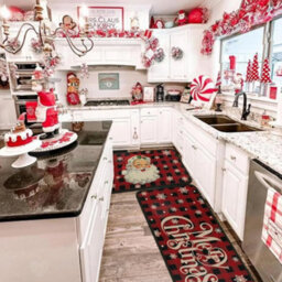 Amorly Set Of 2 Farmhouse Style Red Buffalo Plaid Christmas Kitchen Mats, Decorative Low Profile Floor Rugs For Xmas Kitchen Home Decor - thumbnail 3