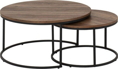 Seconique Quebec Round Coffee Table Set Medium Oak Effect Black - image 1