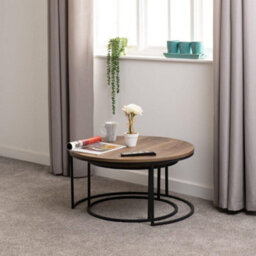 Seconique Quebec Round Coffee Table Set Medium Oak Effect Black - thumbnail 6