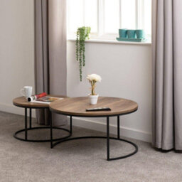 Seconique Quebec Round Coffee Table Set Medium Oak Effect Black - thumbnail 7