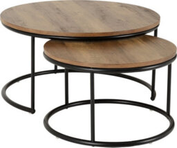Seconique Quebec Round Coffee Table Set Medium Oak Effect Black - thumbnail 3