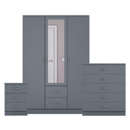 Lassic Vida Designs Riano 3 Piece Bedroom Set (3 Drawer Bedside Chest, 5 Drawer Chest, 3 Door 2 Drawer Mirrored Wardrobe), Grey - thumbnail 8