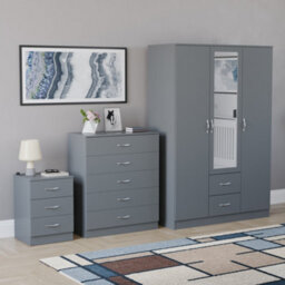 Lassic Vida Designs Riano 3 Piece Bedroom Set (3 Drawer Bedside Chest, 5 Drawer Chest, 3 Door 2 Drawer Mirrored Wardrobe), Grey - thumbnail 6