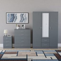Lassic Vida Designs Riano 3 Piece Bedroom Set (3 Drawer Bedside Chest, 5 Drawer Chest, 3 Door 2 Drawer Mirrored Wardrobe), Grey - thumbnail 7