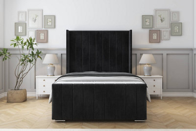 "Sloomy Melbourne Black Naples Bed Frame With Mattress  With 50"" Upholstered Wingback Headboard 3' Single" - image 1