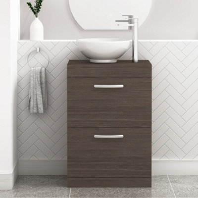 Royal Bathrooms 600mm Floor Standing Vanity Unit 2 Drawer Grey Elm & Countertop Basin - Breeze - image 1