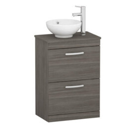 Royal Bathrooms 600mm Floor Standing Vanity Unit 2 Drawer Grey Elm & Countertop Basin - Breeze - thumbnail 4