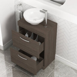 Royal Bathrooms 600mm Floor Standing Vanity Unit 2 Drawer Grey Elm & Countertop Basin - Breeze - thumbnail 3
