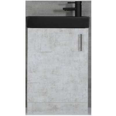 Homestylestore 400mm Concrete Grey Bathroom Vanity Unit With Black Basin - image 1