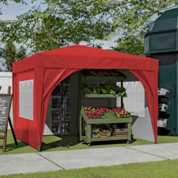 Birchtree Waterproof 3M X 3M Heavy Duty Pop Up Gazebo Marquee Garden Awning Party Tent Canopy 600D Polyester Steel Frame Red - thumbnail 3