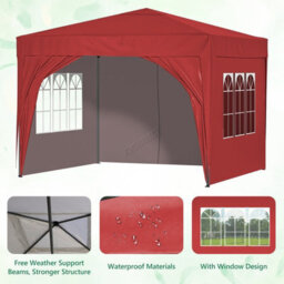 Birchtree Waterproof 3M X 3M Heavy Duty Pop Up Gazebo Marquee Garden Awning Party Tent Canopy 600D Polyester Steel Frame Red - thumbnail 5