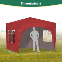 Birchtree Waterproof 3M X 3M Heavy Duty Pop Up Gazebo Marquee Garden Awning Party Tent Canopy 600D Polyester Steel Frame Red - thumbnail 4