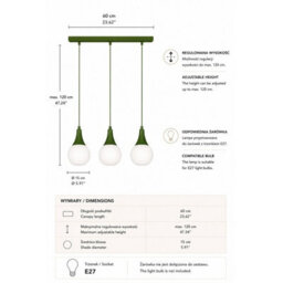 Luminosa Lighting Luminosa Lacrima Bar Pendant Ceiling Light Green White Glass Shade 3X E27 - thumbnail 4