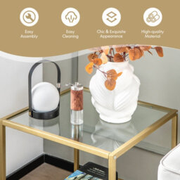 Costway 2-Tier Square Side Table Sofa End Table With Tempered Glass Tabletop-Golden - thumbnail 7