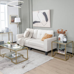 Costway 2-Tier Square Side Table Sofa End Table With Tempered Glass Tabletop-Golden - thumbnail 5