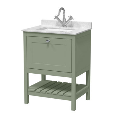 Balterley Coppenhall Traditional Bathroom 1 Soft Close Drawer Floor Standing Vanity Unit Marble Top Basin, Fern Green/white, 620mm - image 1