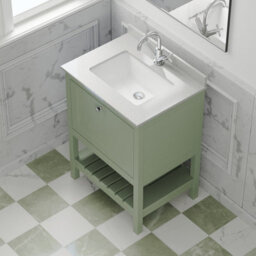 Balterley Coppenhall Traditional Bathroom 1 Soft Close Drawer Floor Standing Vanity Unit Marble Top Basin, Fern Green/white, 620mm - thumbnail 3