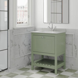 Balterley Coppenhall Traditional Bathroom 1 Soft Close Drawer Floor Standing Vanity Unit Marble Top Basin, Fern Green/white, 620mm - thumbnail 6