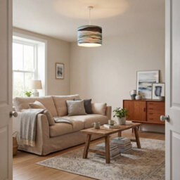 Happy Homewares Sea Waves Drum Lamp Shade In Teal Duck Egg And Navy Blue - 30Cm Linen - thumbnail 6